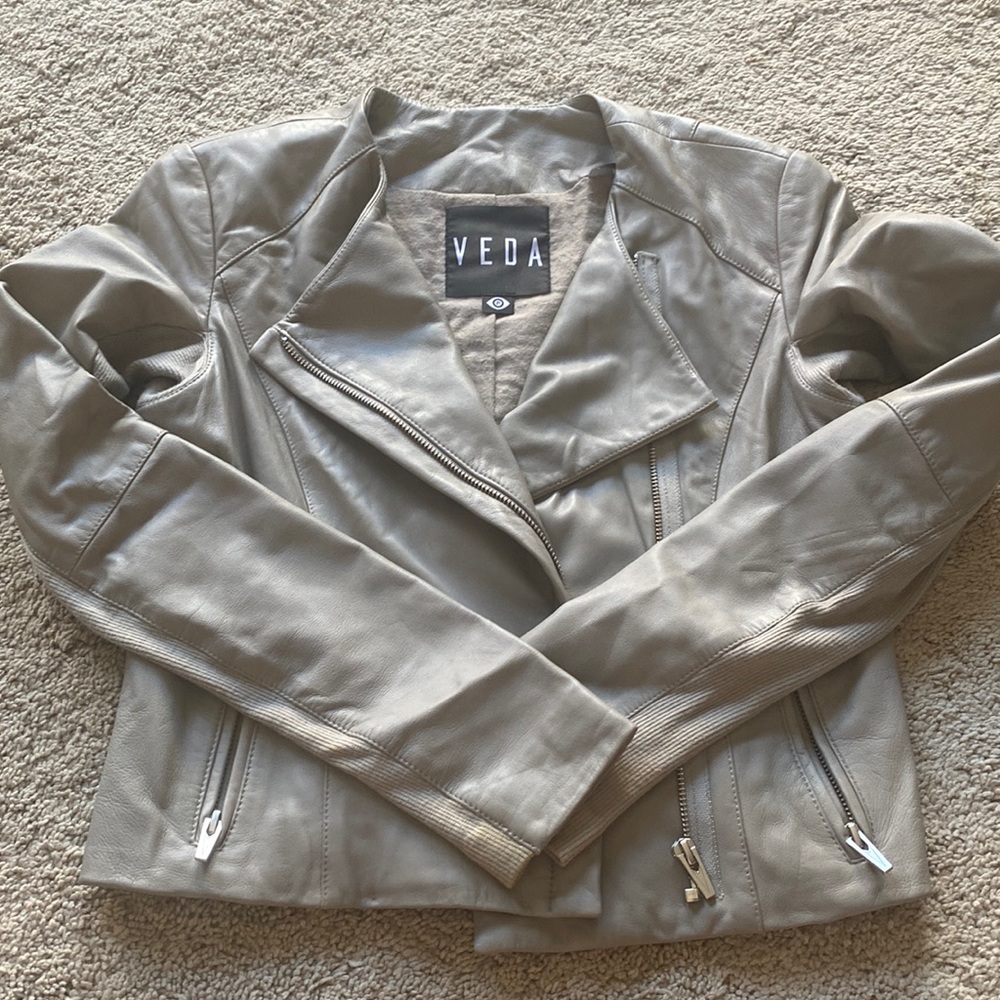 Petite leather Veda jacket in heather grey